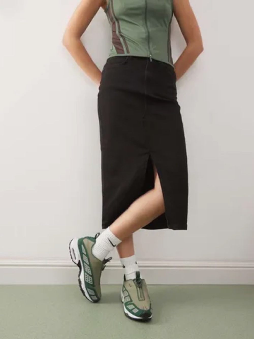 Noisy May Black Denim Midi Pencil Skirt